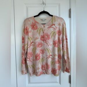 Pendleton Women’s Pink Green Floral Silk Blend Cardigan Size Large